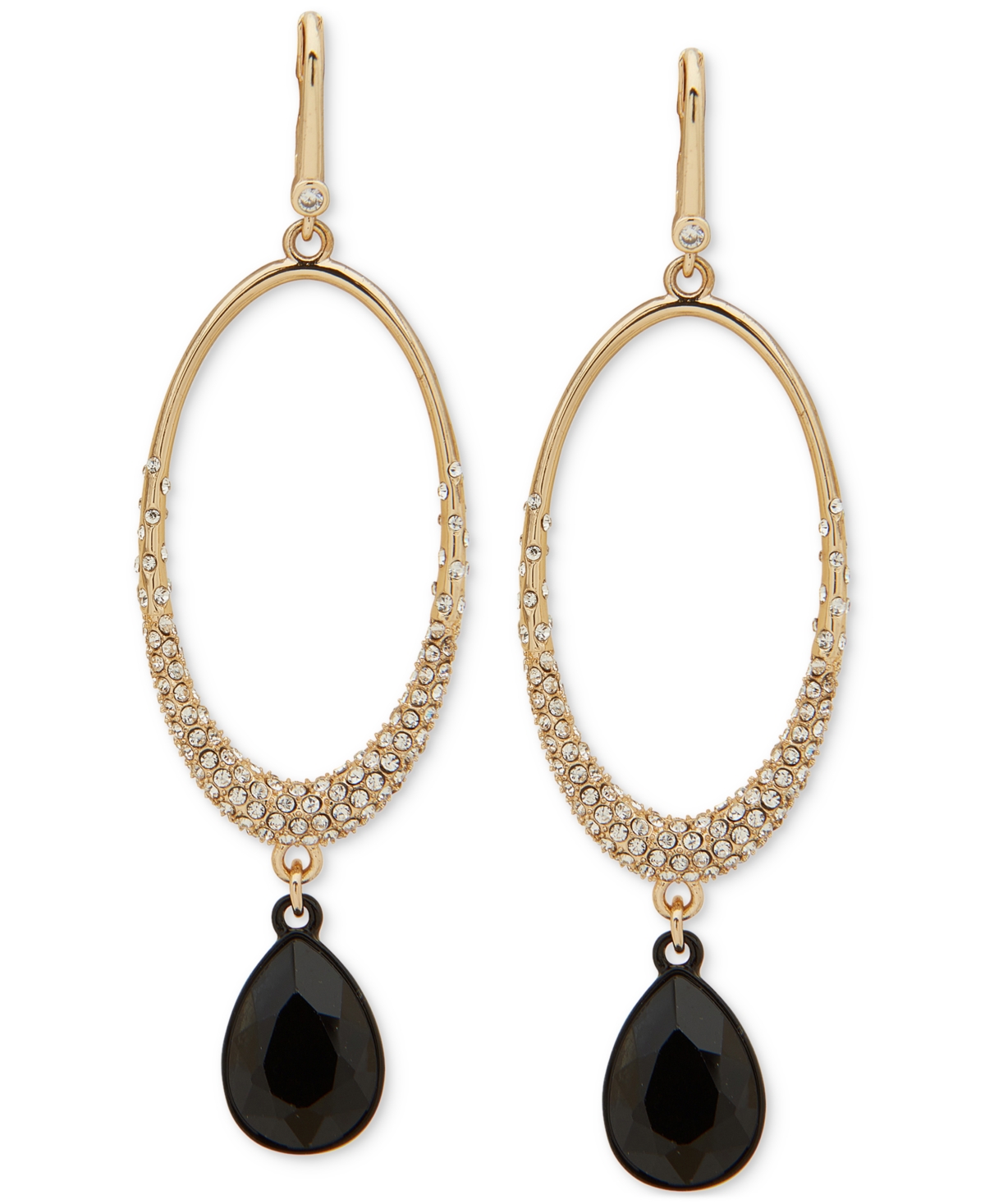 Dkny Two-tone Pave Oval & Tear-shape Stone Linear Statement Earrings In Jet