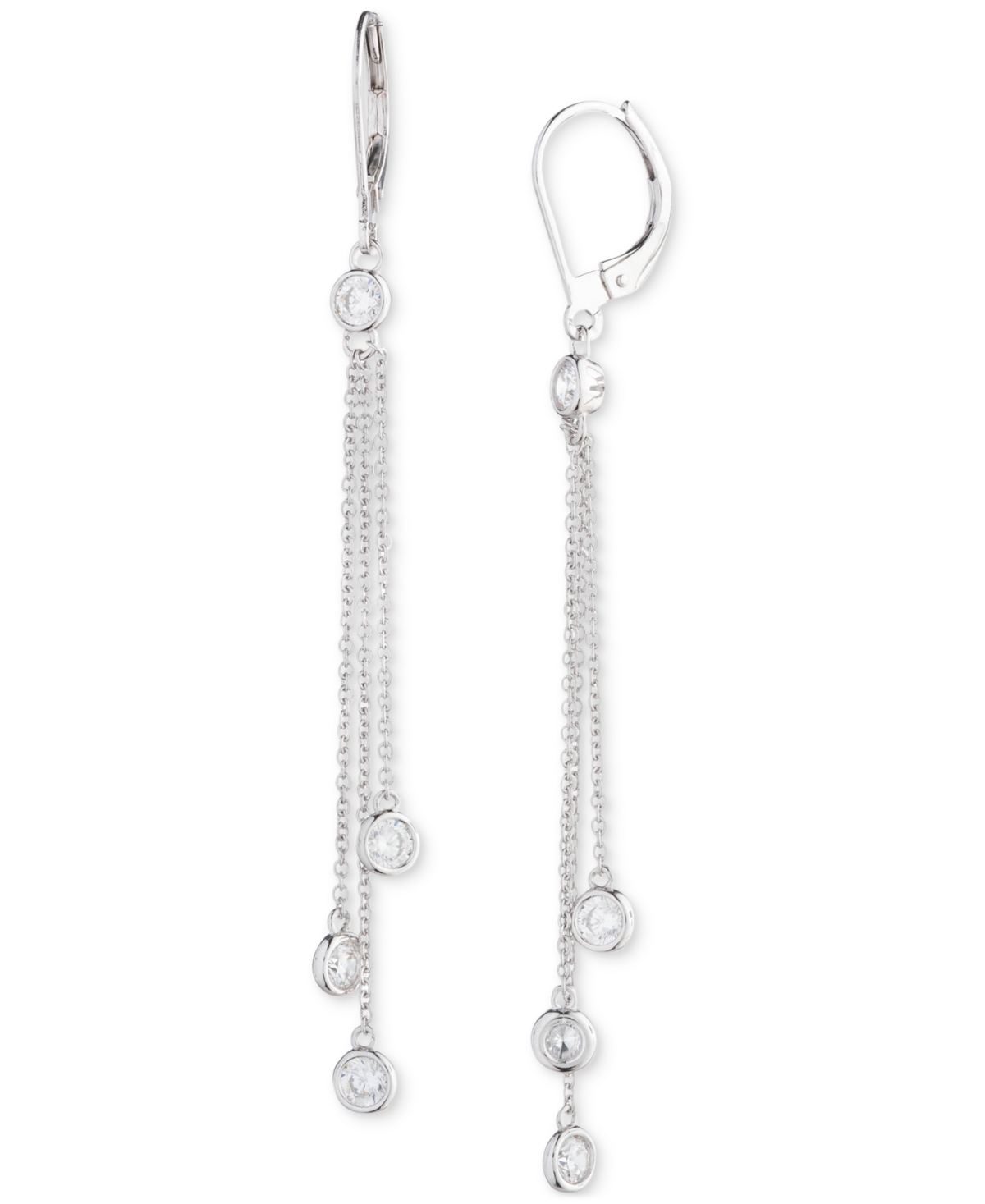 Lauren Ralph Lauren Sterling Silver Cubic Zirconia & Chain Fringe Linear Drop Earrings - White