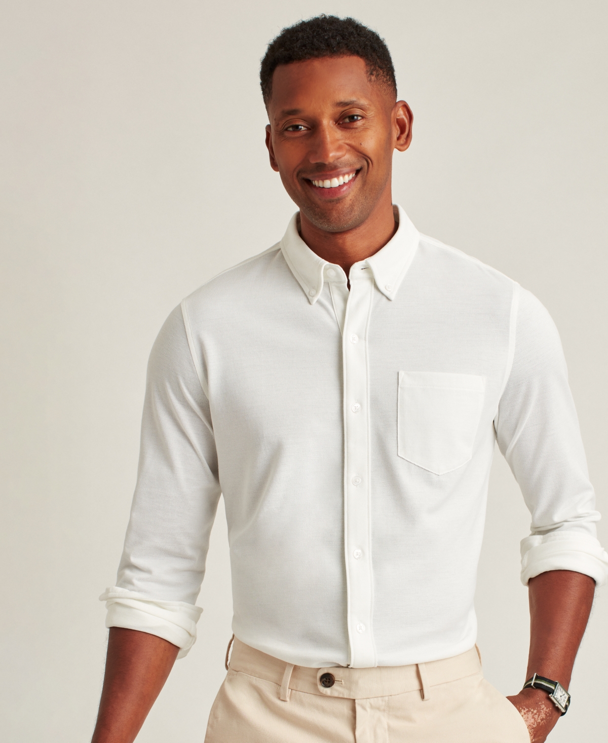 Men's Long Sleeve Button-Down Oxford Shirt - White