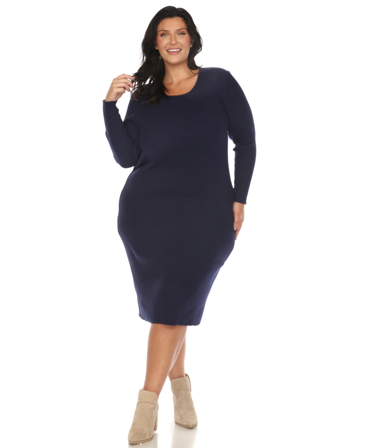 White Mark Plus Size Rib Midi Sweater Dress In Navy