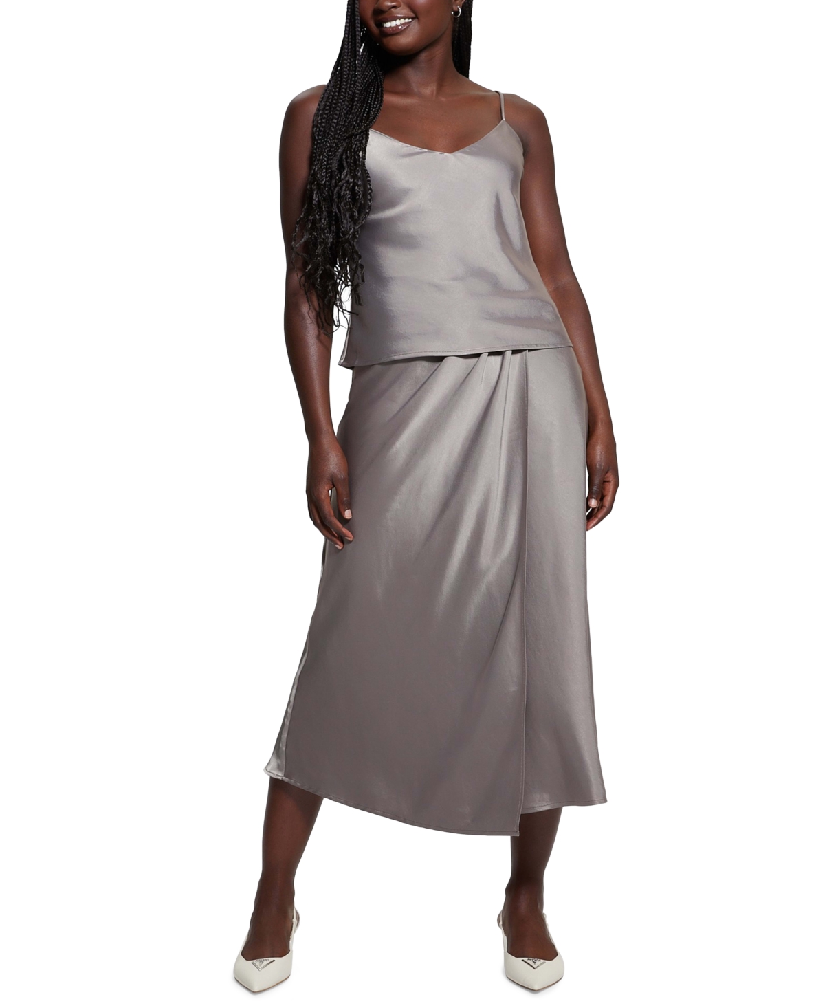 Guess Anastasia Satin Maxi Skirt In Walnut Shell Multi