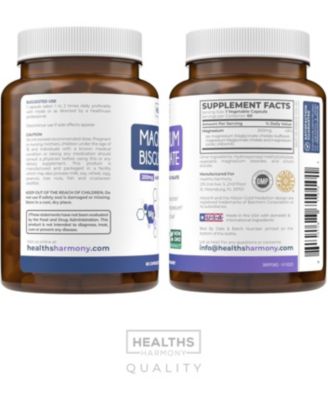 Magnesium Bisglycinate Capsules, High Absorption, Gentle, Calm, & Non-Laxative, Health's Harmony, 60ct