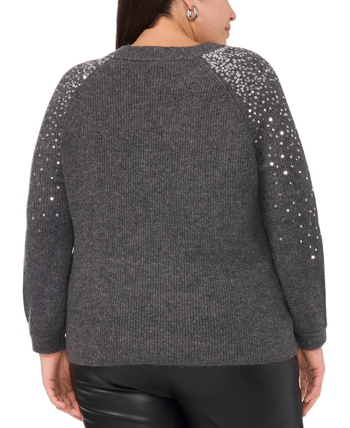 VINCE CAMUTO PLUS SIZE SEQUIN RAGLAN-SLEEVE CREWNECK SWEATER 