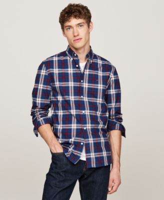 Tommy Hilfiger - Men's Flex Poplin Tartan Regular-Fit Long-Sleeve Shirt