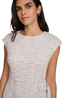 Calvin Klein Women's Tweed Side-Buckle Cap-Sleeve Sheath