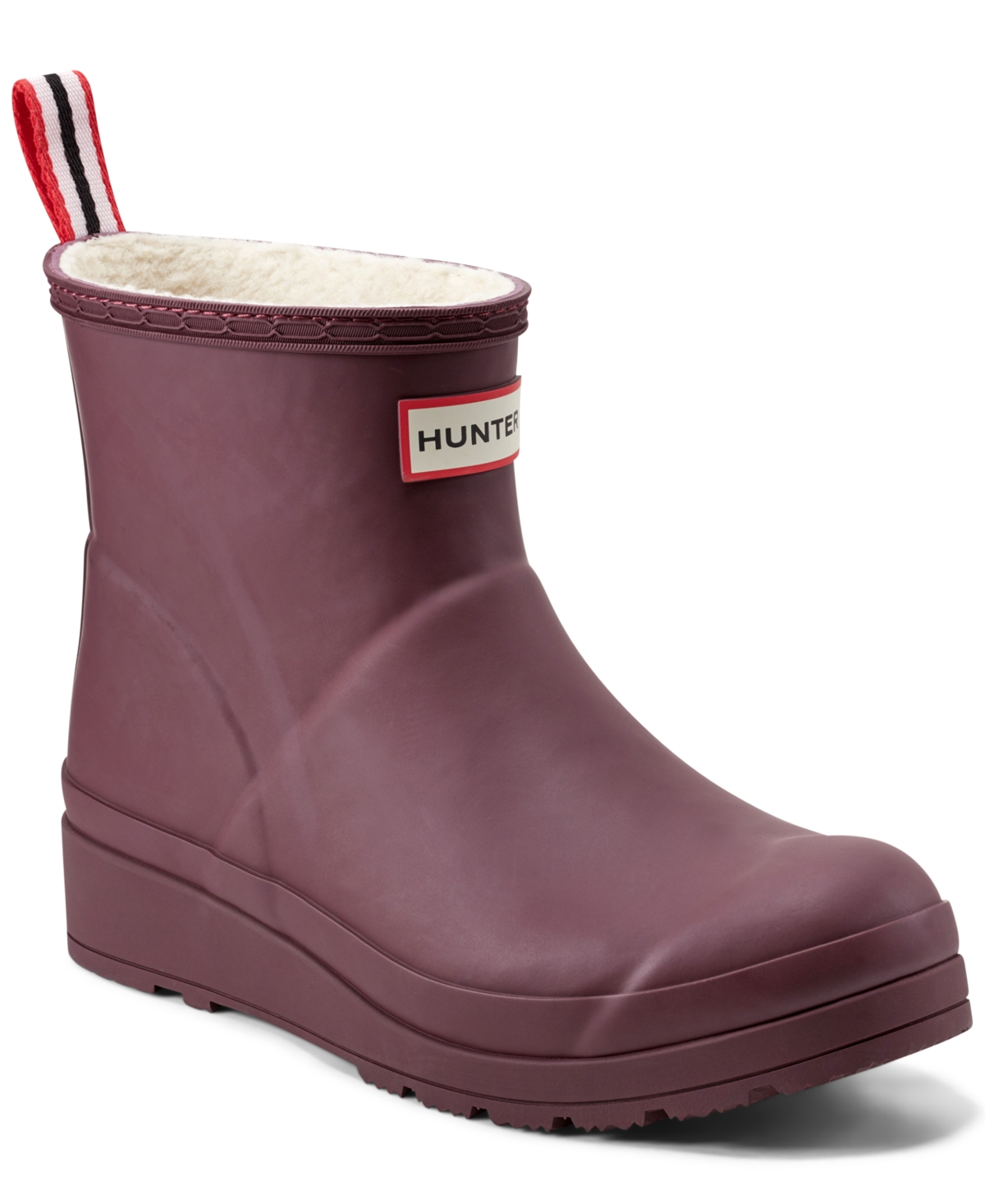 Hunter Play Short Faux Shearling Lined Waterproof Rain Boot In Dark Red