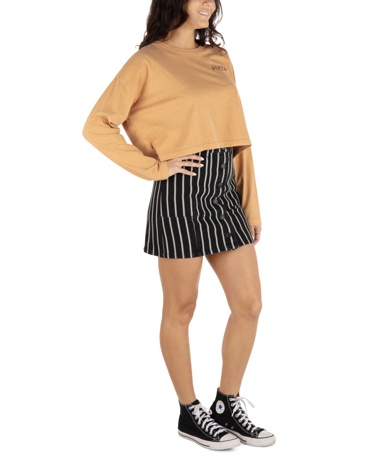HURLEY JUNIORS' SLOAN BUTTON-FRONT MINI SKIRT 