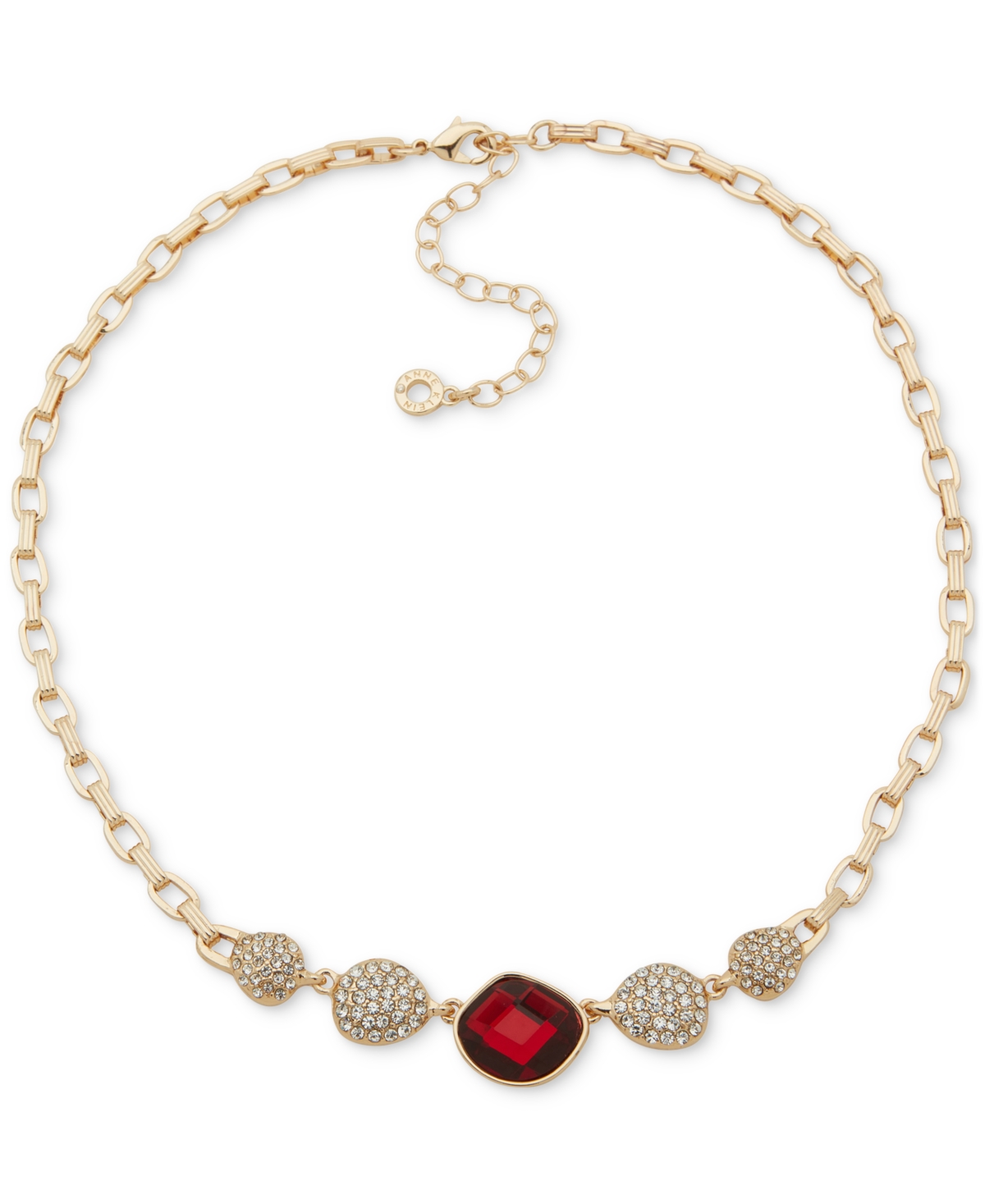 Gold-Tone Pave Disc & Color Stone Statement Necklace, 16" + 3" extender - Red