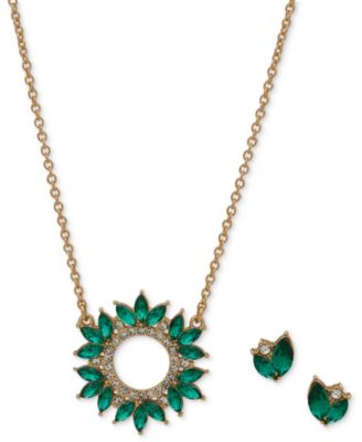 Anne Klein - Gold-Tone Pav&eacute; & Color Crystal Circle Pendant Necklace & Stud Earrings Set