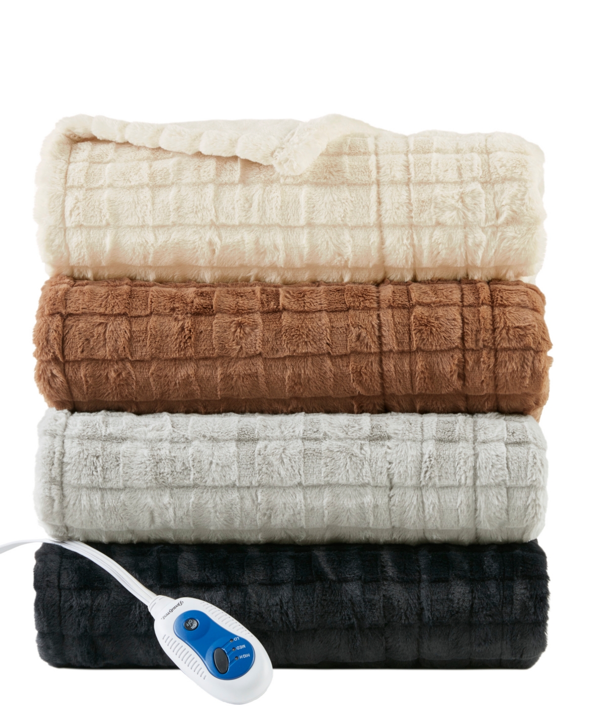 Beautyrest Zuri Electric Faux-fur Throw, 50" X 70" In Black Textured