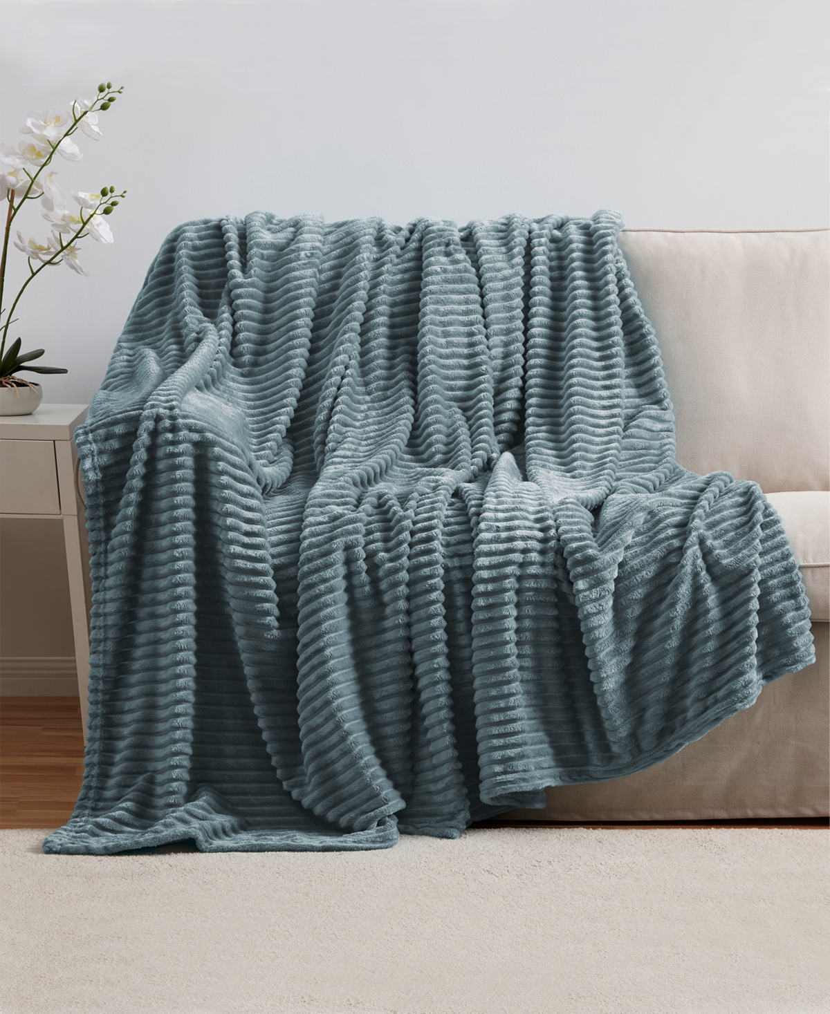 Nestl Cut Plush Lightweight Super Soft Fuzzy Luxury Bed Blanket, Queen In Stone Blue