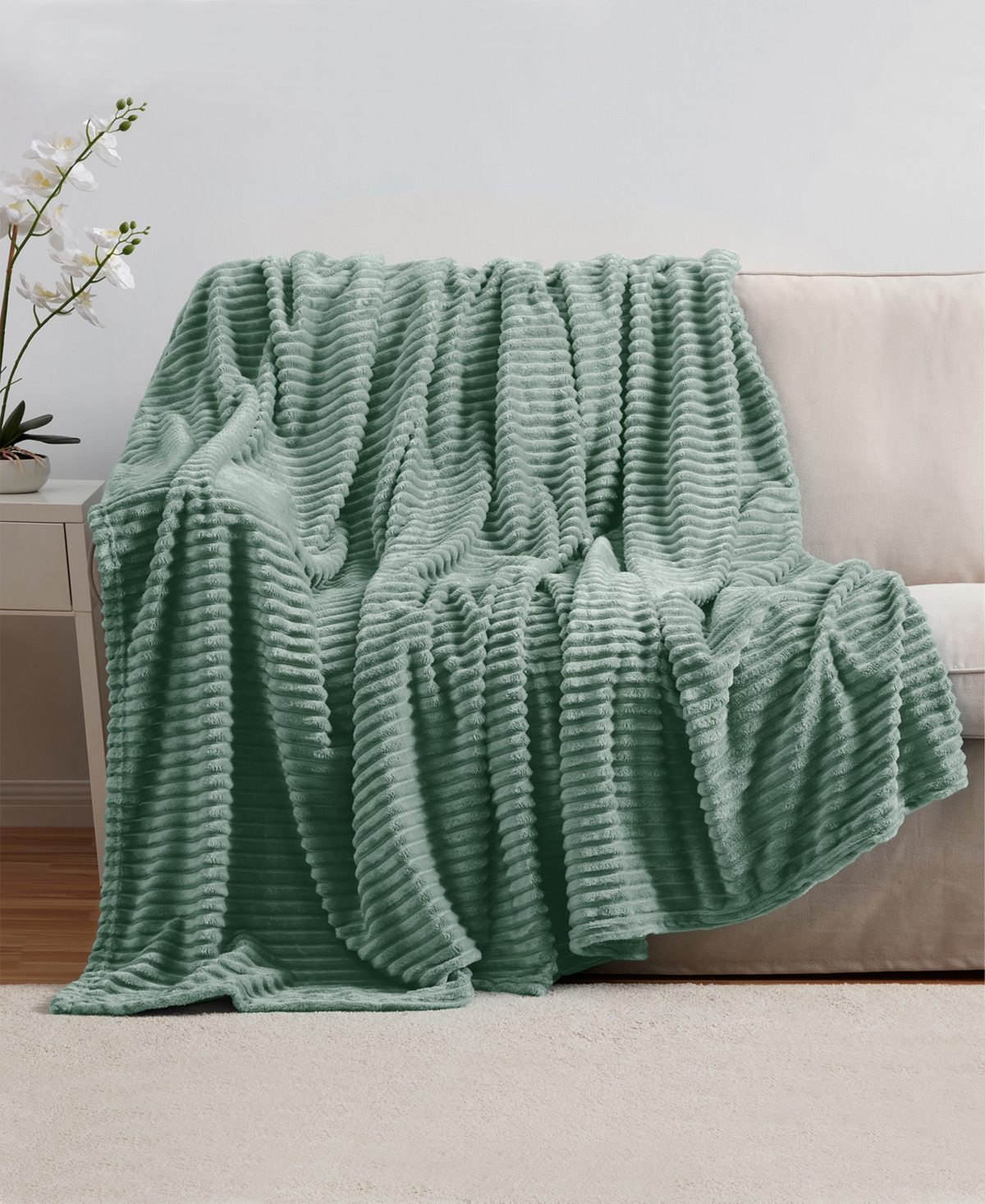 Nestl Cut Plush Lightweight Super Soft Fuzzy Luxury Bed Blanket, Queen In Sage