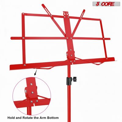Music Stand Adjustable Desktop Book Stands Portable Sheet Holder All Metal Foldable Bookstand - MUS FLD RED