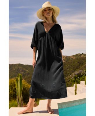 Women's Serene Cotton Gauze Back-Cutout Cover-Up Dress