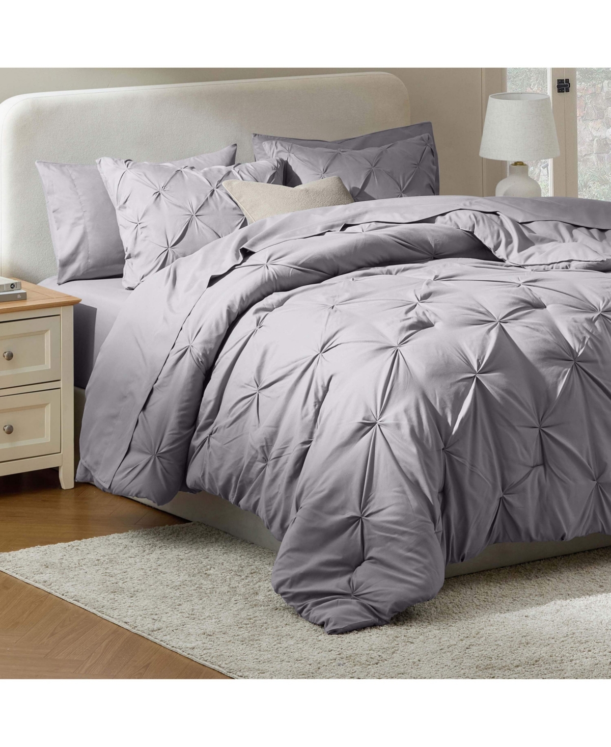 Clara Clark 7 Piece Pinch Pleat Complete Bed in a Bag - - Beige