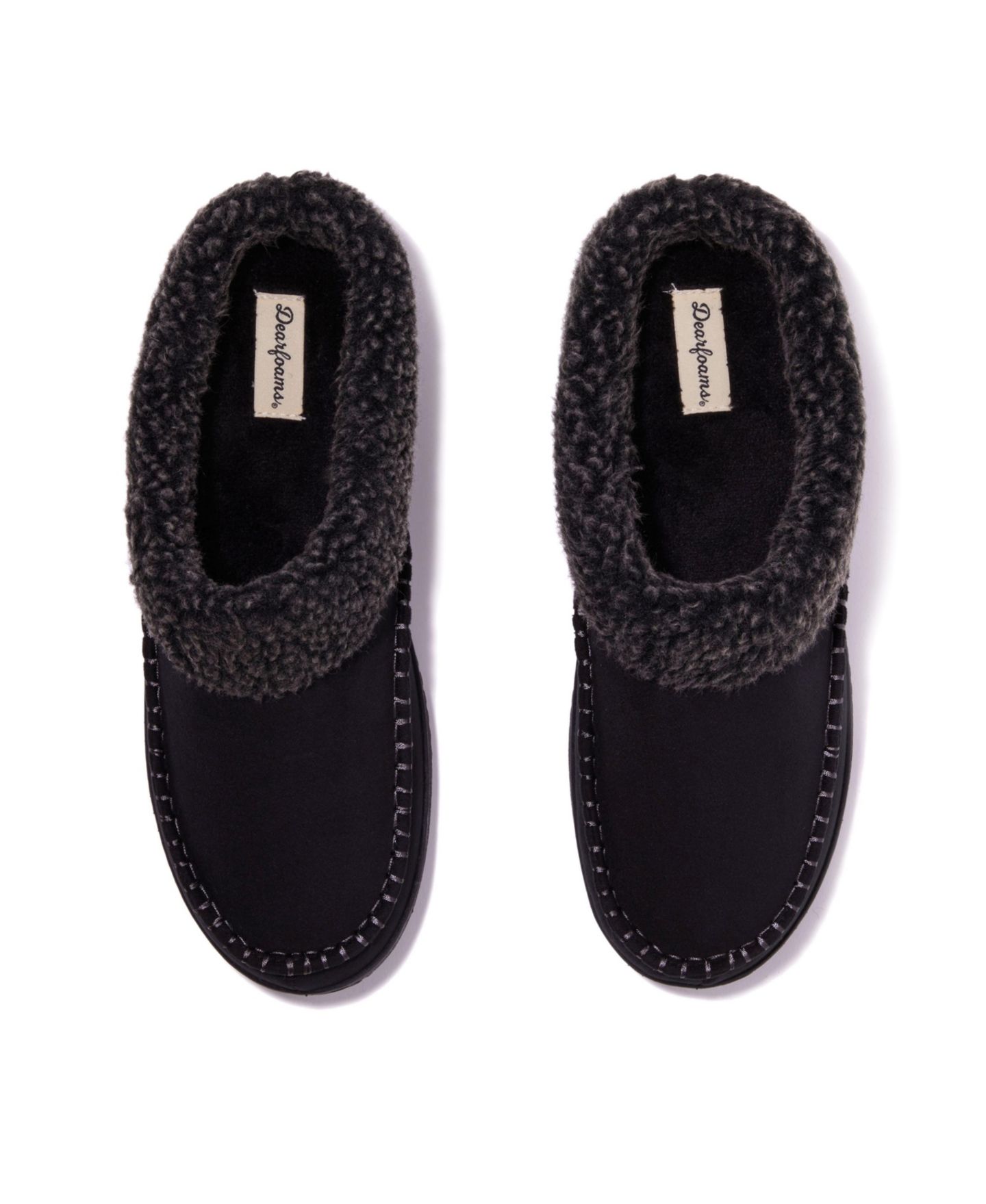 Мужские сабо Dearfoams Marshall Microsuede Moccasin Toe Clog House Shoe Slipper, цвет: Чёрный — фото 5