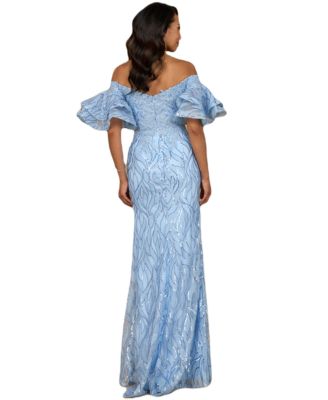 Women's Illusion Neck, Long Bell Sleeve Gown