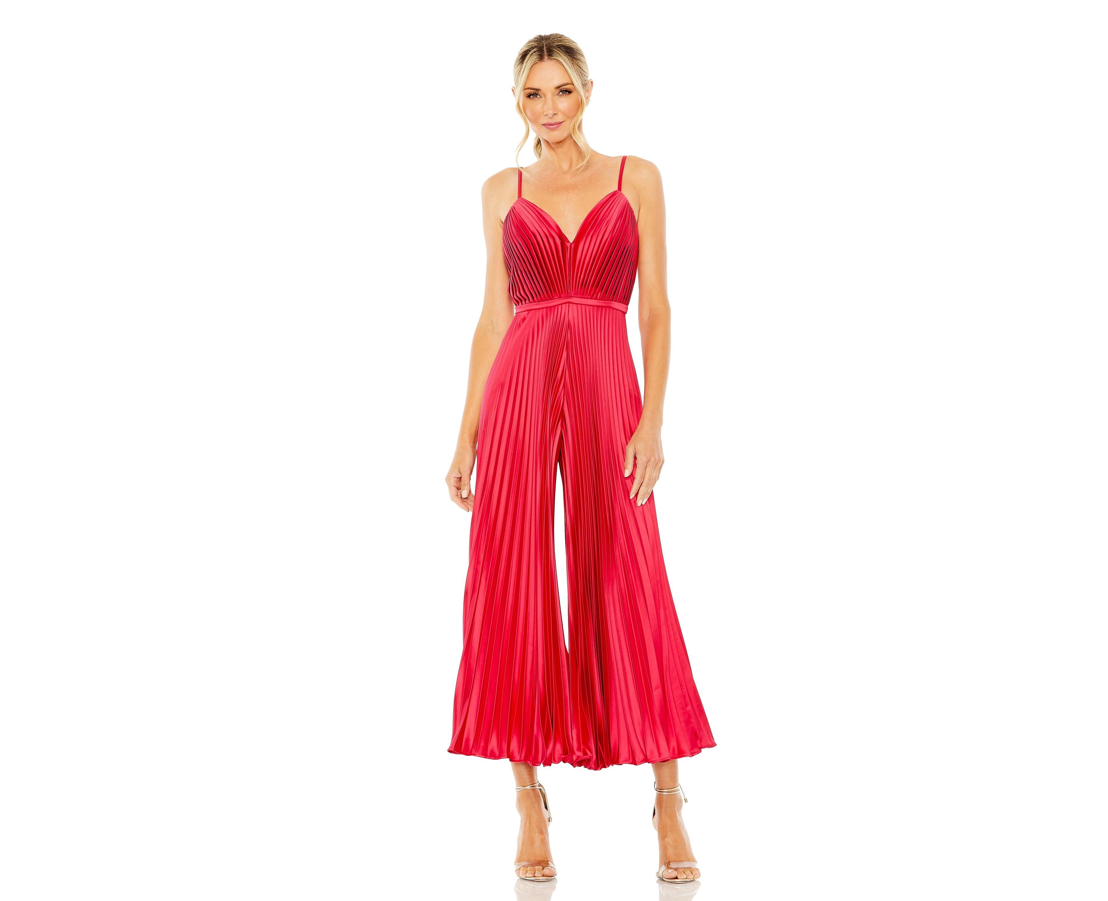 Mac Duggal Women's Cropped Pleated V-Neck Wide Leg Jumpsuit
