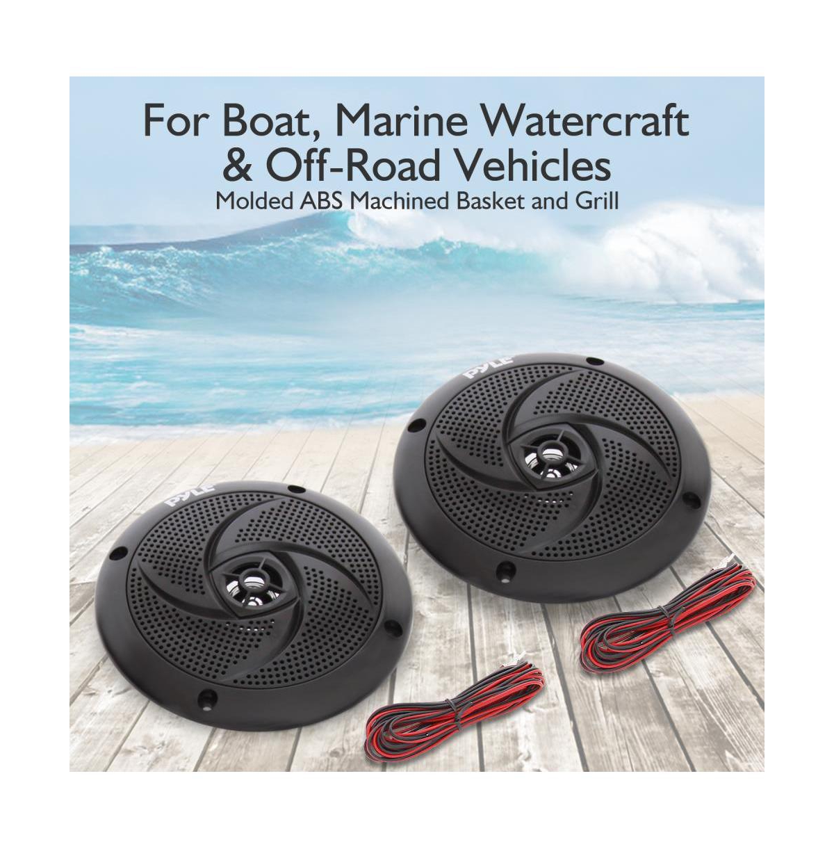 Pyle Low-Profile Marine Speakers, Waterproof, 180 Watt