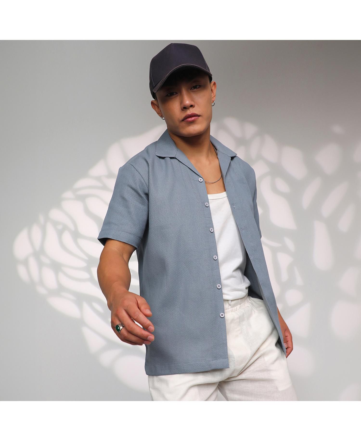 Men's Cloud Grey Solid Resort Shirt
