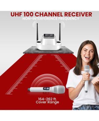 UHF Wireless Microphone System, 2 USB Rechargeable Handheld Mics, Fixed Frequency