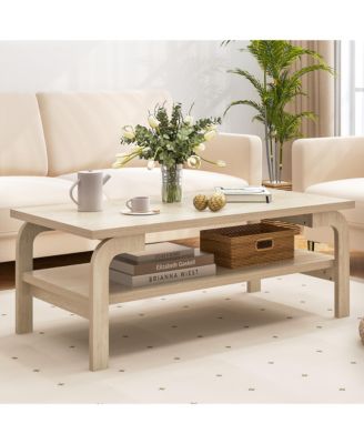 47'' Rectangular Coffee Table w/ Storage Shelf & Curved Legs for Living Room