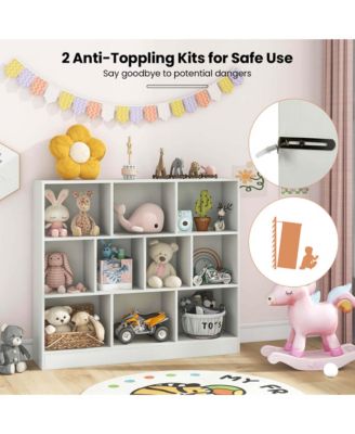 10-Cube Wooden Bookcase Toy Storage Organizer for Kids Room