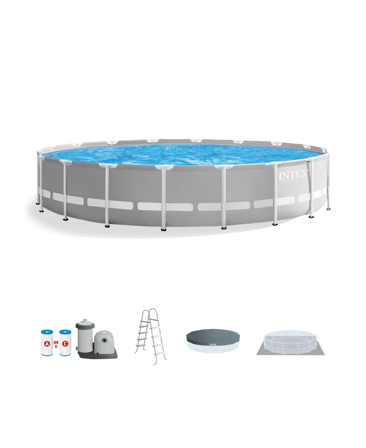 20ft x 52in Prism Frame Above Ground Swimming Pool Set with Filter Pump - Grey