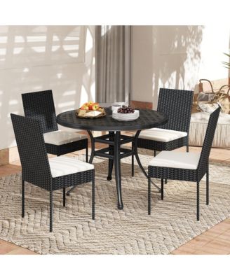PE Wicker Patio Chairs Set of 4 Outdoor Dining Chairs w/ Cushions Off White