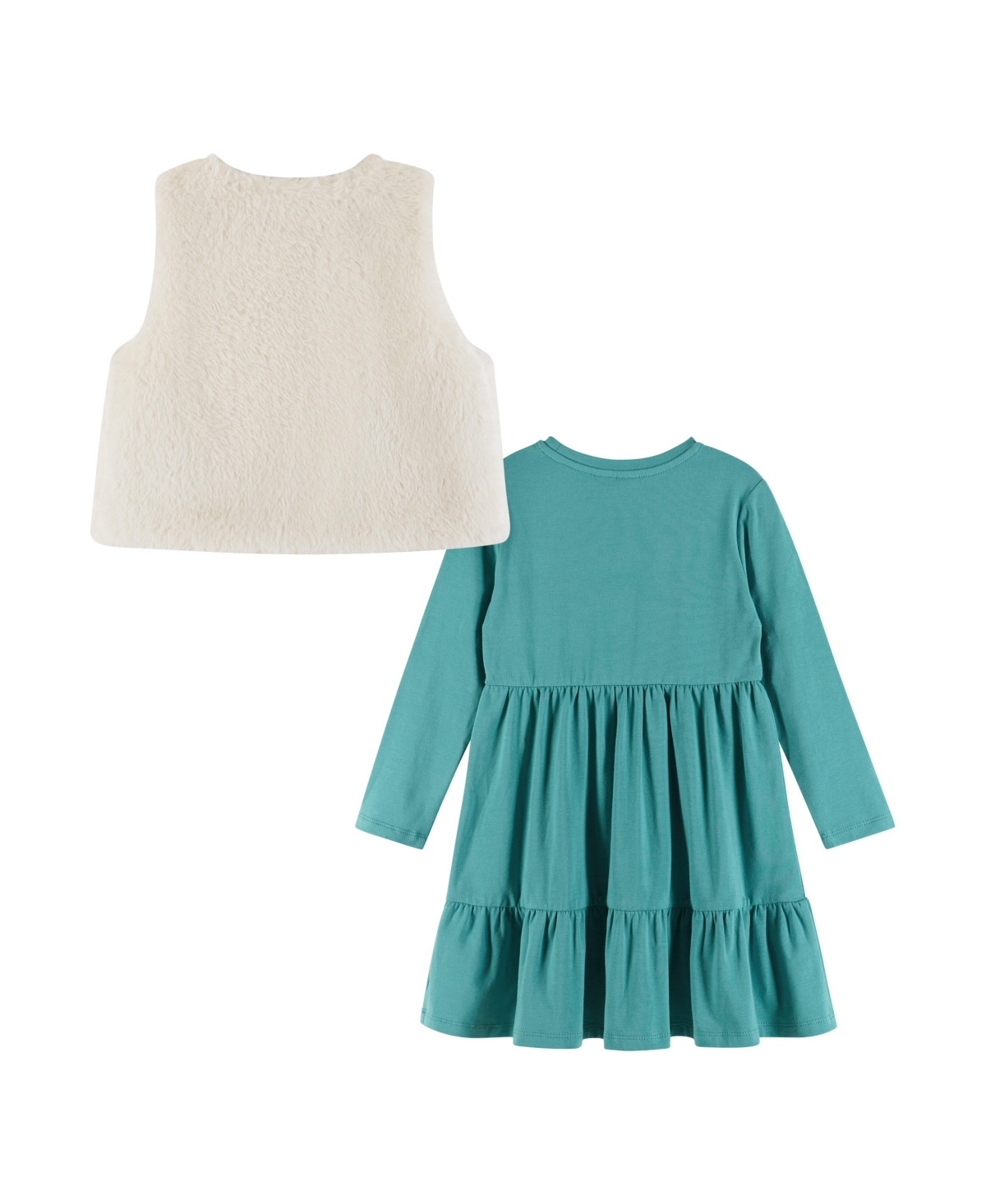 Andy & Evan Toddler Girls Toddler/Child Teal Jersey Dress w/Rainbow Graphic & Faux Fur Vest Set
