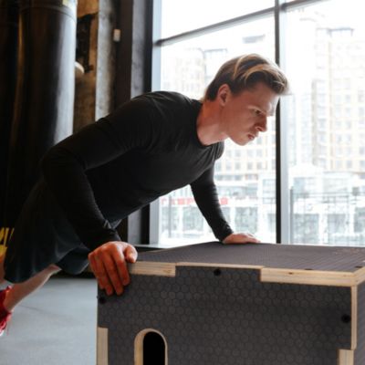 30" x 24" x 20" Wooden Plyo Box Non-Slip Jump Platform, Gray