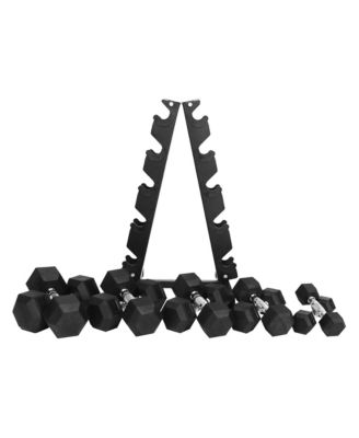 BalanceFrom Signature Alloy Steel 150 lb Rubber Encased Hex Dumbbell Set, Black