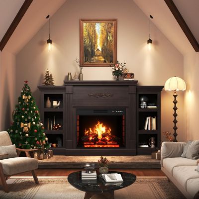 70" TV Stand with 28" Fireplace - 99lb Top, Remote, 4 Flame, 5000 BTU Heat, Timer & Safety