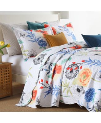 3 Pcs Printed Floral Lightweight Quilt Bedspread Set King