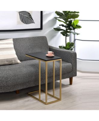 C-Shaped End Table Side Table for Sofa and Bed Couch Table TV Tray for Bedroom and Living Room (Gold/Black)