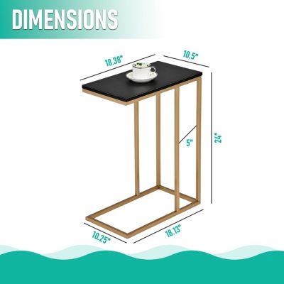 C-Shaped End Table Side Table for Sofa and Bed Couch Table TV Tray for Bedroom and Living Room (Gold/Black)