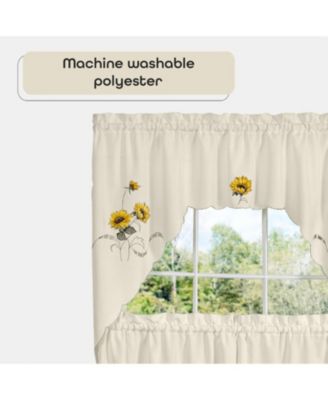 3 Piece Light Beige Country Farmhouse Sunflowers Kitchen Curtain Tier And Valance Set - 58 in. W x 36 in. L