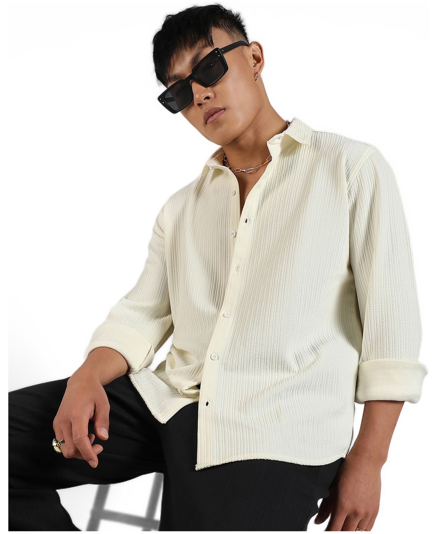 Мужская рубашка Cahoot Campus Sutra Pale Yellow Stripe-Creased, цвет: Жёлтый — фото 4