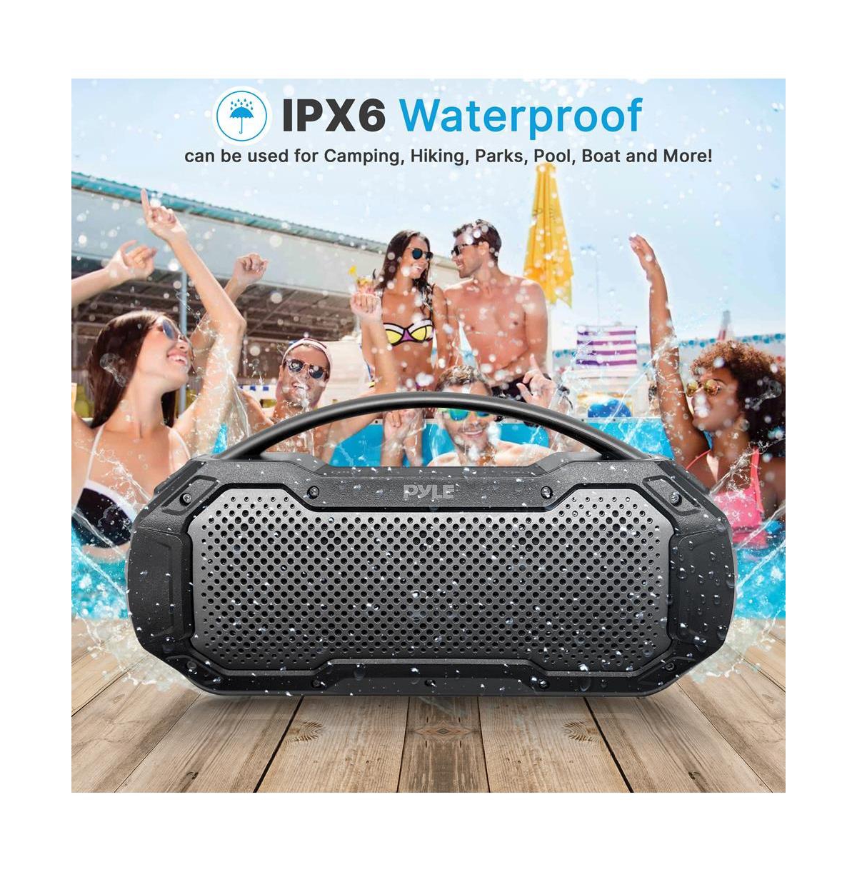 Pyle Portable Wireless Bluetooth Streaming Speaker With Tws Function & Microphone, Black