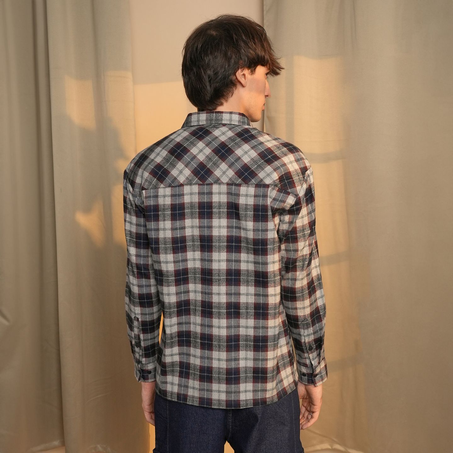 Мужская рубашка Cahoot Campus Sutra Navy Blue & Cloud Grey Tartan Plaid, цвет: Белый — фото 5
