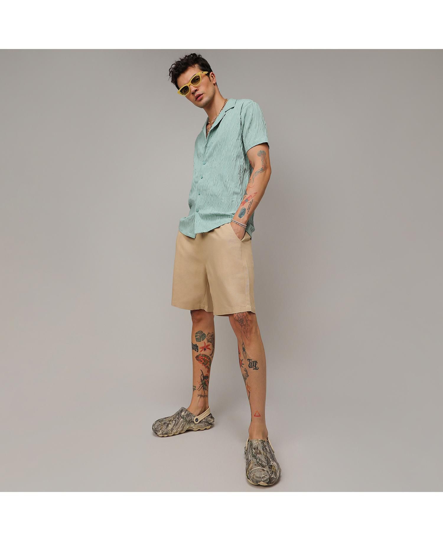 Men's Sage Green Grain-Textured Shirt