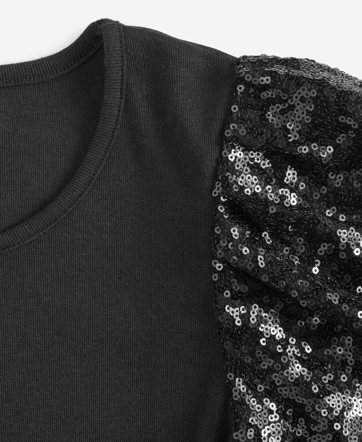 With Jules Big Girls Ribbed Sequin Flutter-sleeve Top In Black