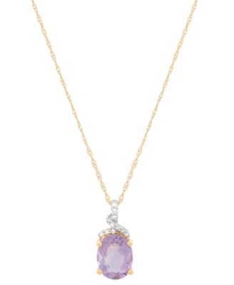 Macy's - Amethyst (1-5/8 ct. t.w.) & Diamond (1/20 ct. t.w.) Oval 18" Pendant Necklace in 14k Gold