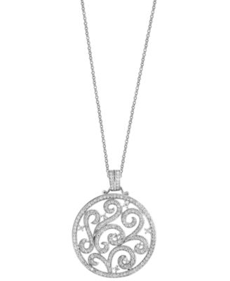 EFFY&reg; Diamond Filigree Open Disc 18" Pendant Necklace (7/8 ct. t.w.) in 14k White Gold