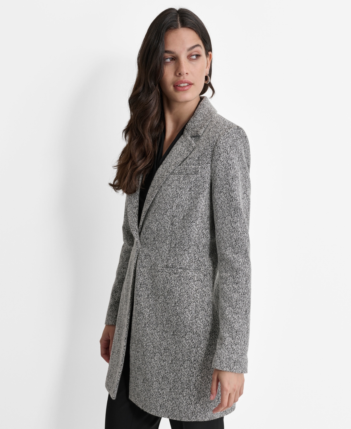 Dkny Women's Notch-Lapel Single-Button Long-Sleeve Jacket -wht