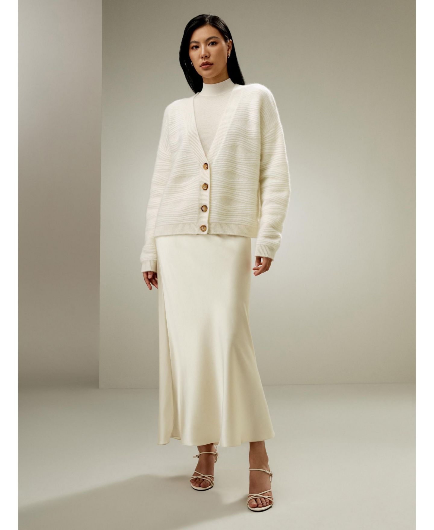 Женский кардиган LILYSILK Elegant V-Neck Cashmere, цвет: Белый — фото 2