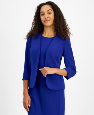 Kasper - Women's Stretch Crepe Open-Front Roll-Sleeve Jacket
