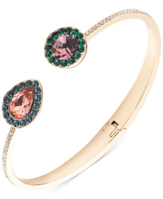 Gold-Tone Color Crystal Halo Bangle Bracelet 