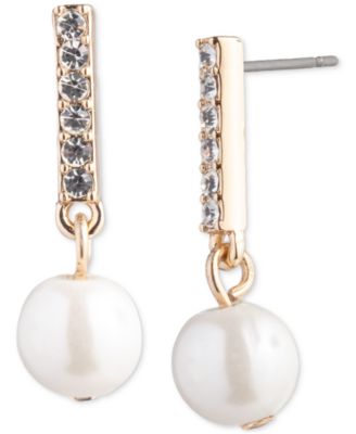 Gold-Tone Pav&eacute; & Imitation Pearl Drop Earrings