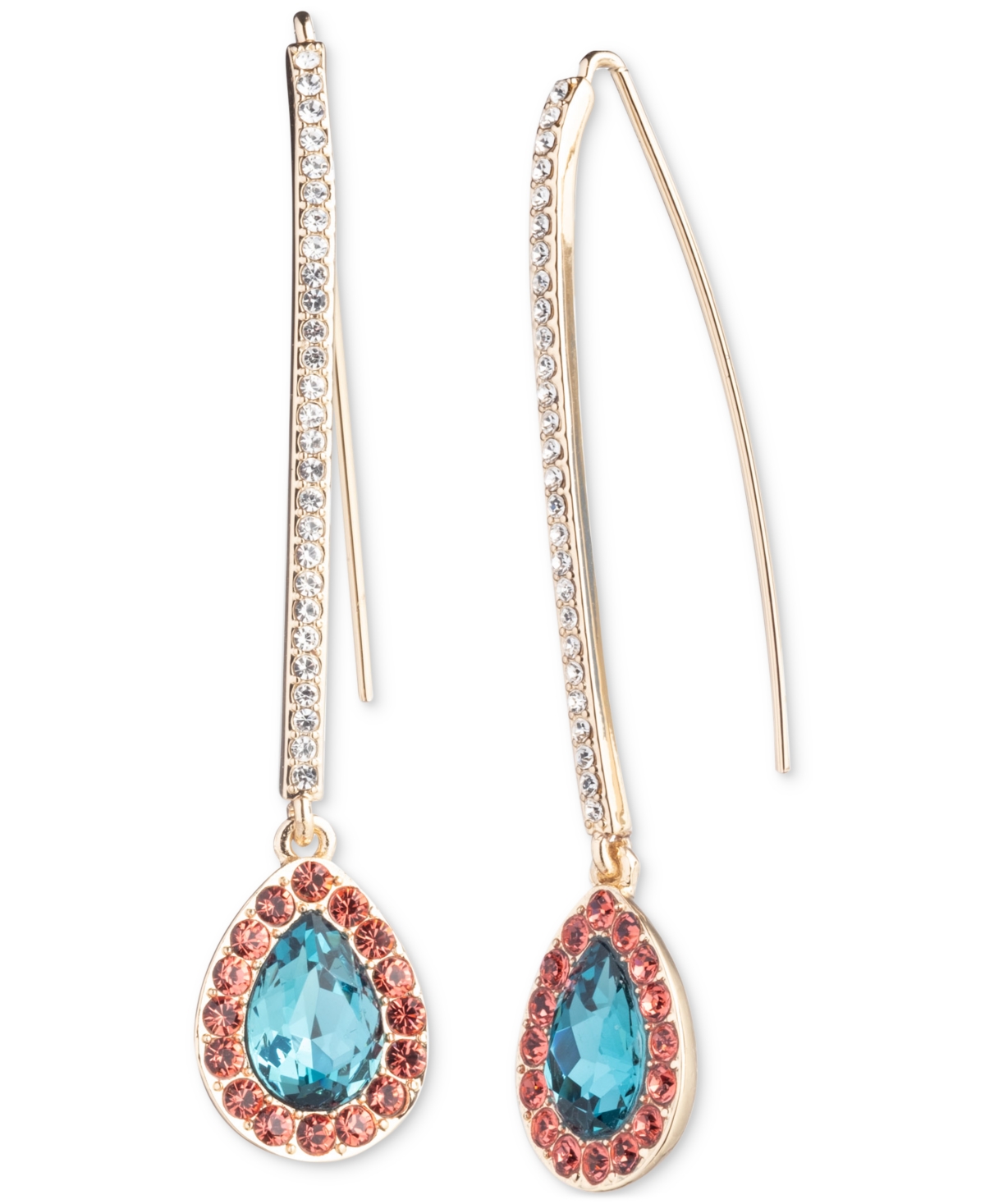 Emily In Paris Gold-tone Pave & Color Crystal Threader Earrings In Multi